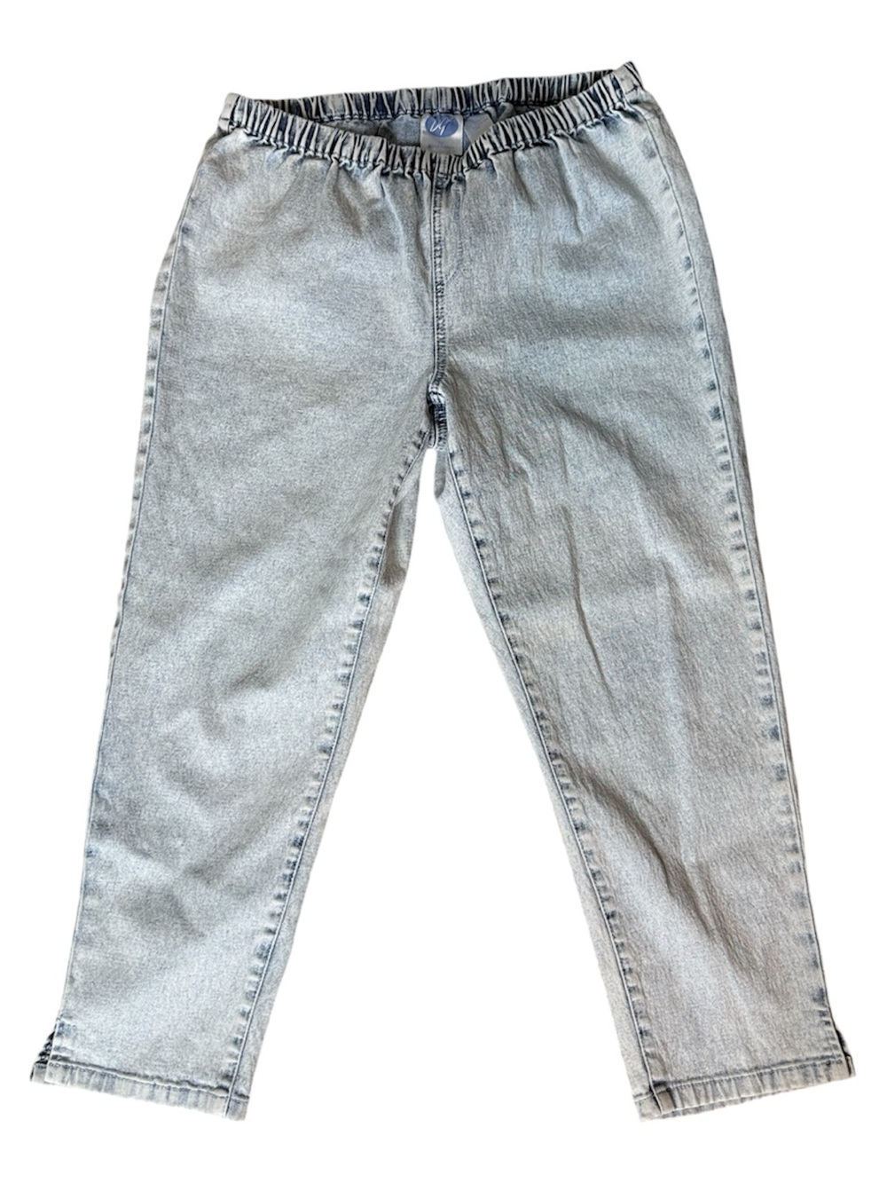 DG2 Diane Gilman Vintage Acid Wash Capri Crop Jeans Denim Elastic Waist Large